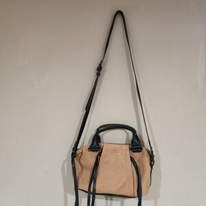 Aimee Kestenberg Mini Nubuck Leather Satchel Tan Black Straps Includes Dust Bag